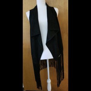 Black Faux Suede Fringe Vest  Size L/XL
